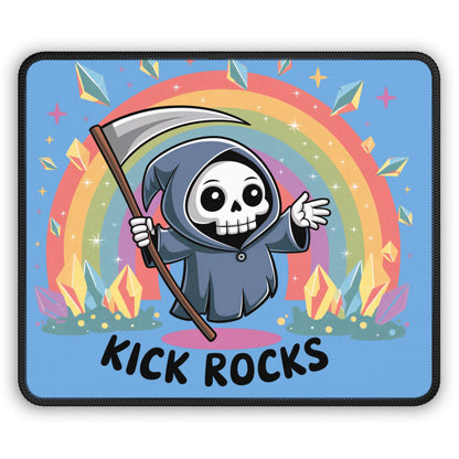 Kick Rocks Reaper 9x7 Neoprene Desk Mat – Cartoon Grim Reaper Mouse Pad with Rainbow & Crystals