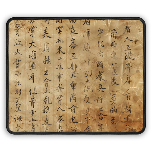 Ink & Echoes 9x7 Neoprene Desk Mat – Chinese Calligraphy Mouse Pad on Aged Parchment