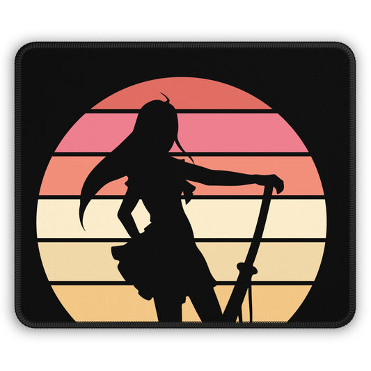 Anime Samurai Sunset Mouse Pad – 9x7 Neoprene Desk Mat with Retro Japanese Warrior Design for Gamers and Office Setups