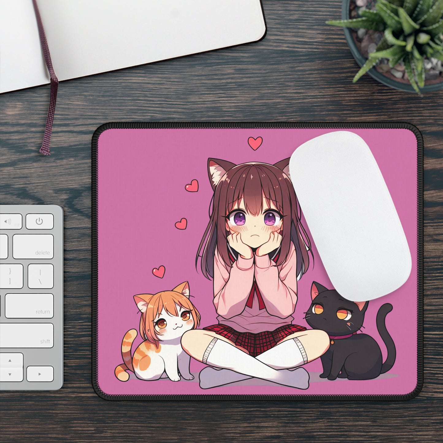 Cute Anime Cat Gaming Mouse Pad, Gamer Gift, Desk Decor, Cat Lover Accessory, Cute Mouse Pad for Home Office