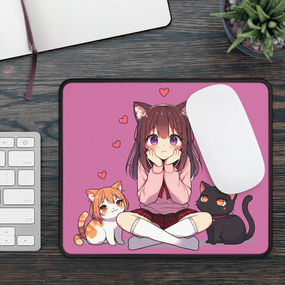Cute Anime Cat Gaming Mouse Pad, Gamer Gift, Desk Decor, Cat Lover Accessory, Cute Mouse Pad for Home Office