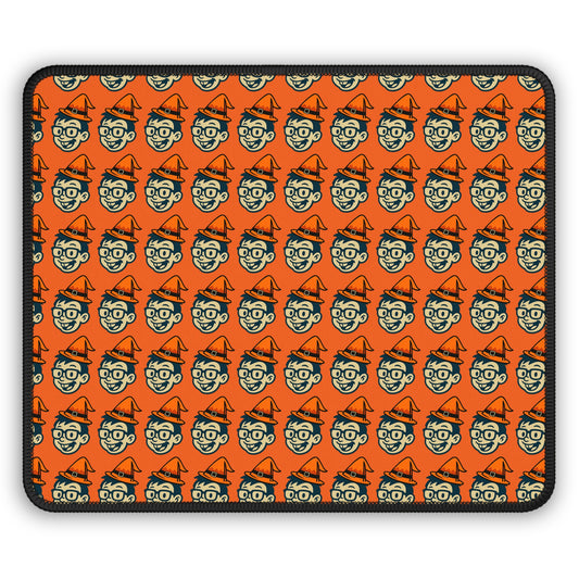 Patterned GeekPadz Face Halloween Gaming Mouse Pad – 9x7 Neoprene Mouse Pad with Orange Background and Spooky Cartoon Design