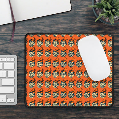 Patterned GeekPadz Face Halloween Gaming Mouse Pad – 9x7 Neoprene Mouse Pad with Orange Background and Spooky Cartoon Design