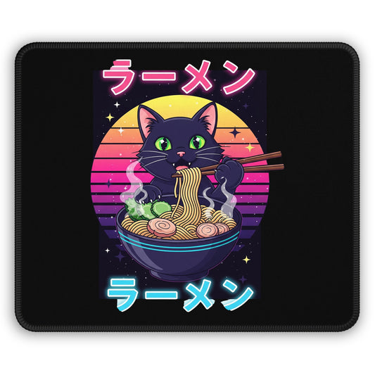 Neon Ramen Cat Mouse Pad – Retro Flavor for Your Desk