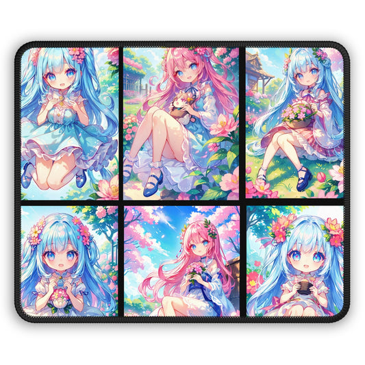 Pastel Anime Girl Collage Gaming Mouse Pad – 9x7 Neoprene Mouse Pad with Kawaii Manga Artwork for Gamers and Otaku Desk Setups