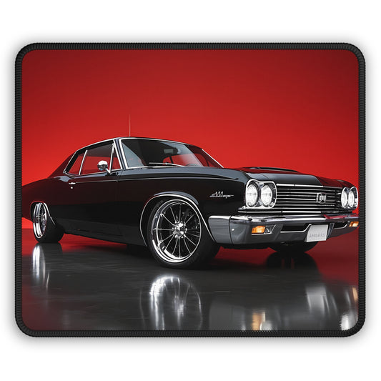 Midnight Mule 9x7 Neoprene Desk Mat – Classic Black Muscle Car Mouse Pad with Red Background