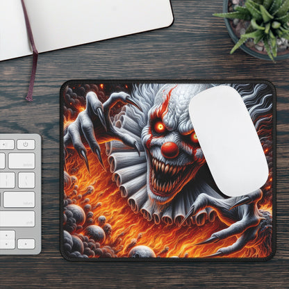 Evil Clown Horror Mouse Pad – 9x7 Neoprene Desk Mat with Creepy Circus and Fiery Nightmare Design