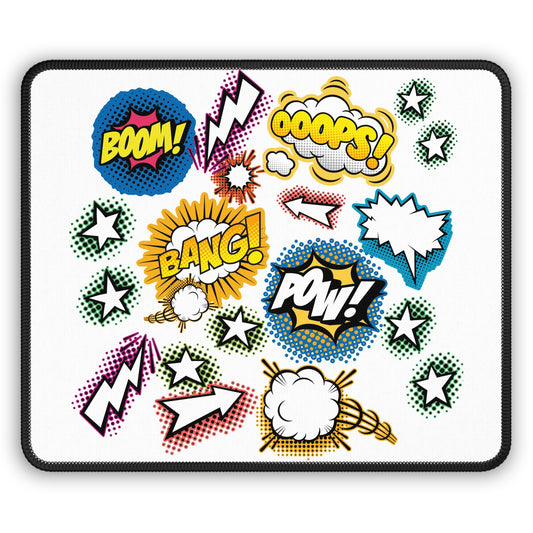 BOOM! BANG! POW! 9x7 Neoprene Desk Mat – Comic Book Sound Effect Mouse Pad