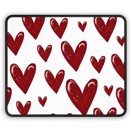 Glossy Red Hearts 9x7 Neoprene Desk Mat – Hand-Drawn Love Mouse Pad