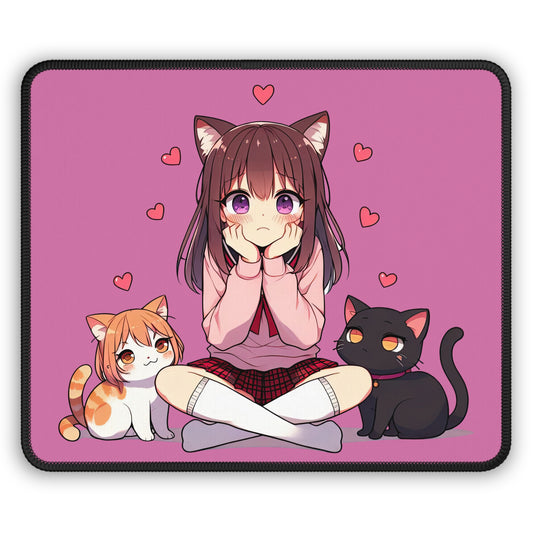 Cute Anime Cat Gaming Mouse Pad, Gamer Gift, Desk Decor, Cat Lover Accessory, Cute Mouse Pad for Home Office