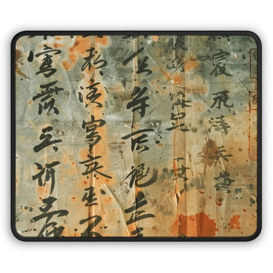 Ink & Echoes 9x7 Neoprene Desk Mat – Chinese Calligraphy Mouse Pad on Aged Parchment