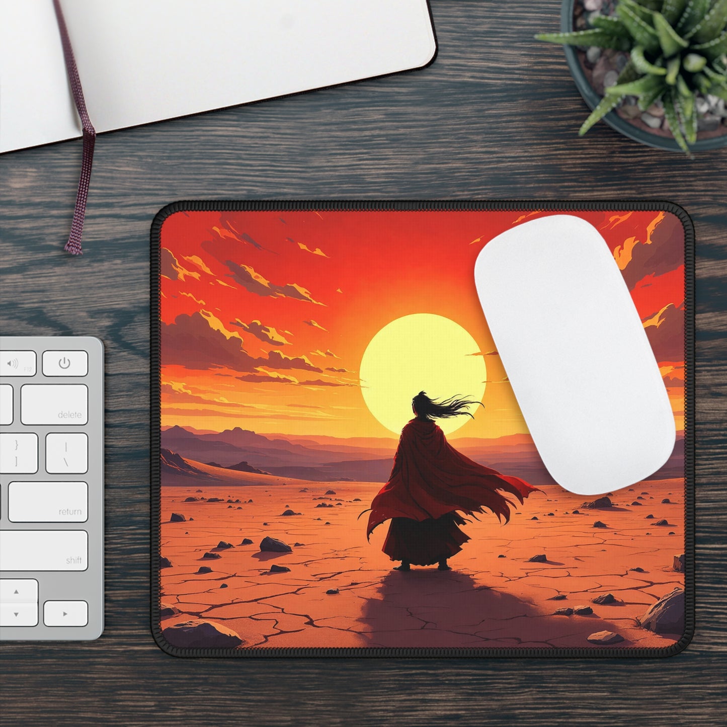 Desert Sentinel 9x7 Neoprene Desk Mat – Sunset Wanderer Mouse Pad