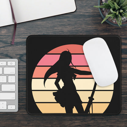 Anime Samurai Sunset Mouse Pad – 9x7 Neoprene Desk Mat with Retro Japanese Warrior Design for Gamers and Office Setups