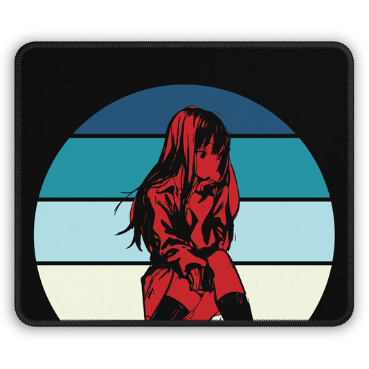 Red Shadow Anime Girl Mouse Pad – 9x7 Neoprene Desk Mat with Retro Aesthetic Design for Gamers and Office Setups