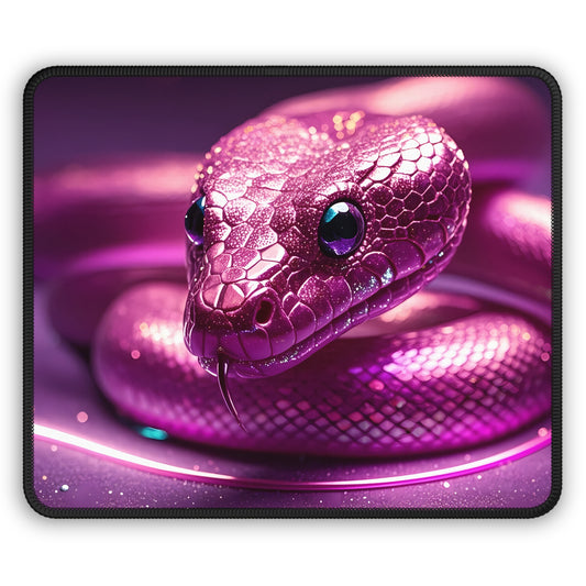 Venom in Pink 9x7 Neoprene Desk Mat – Metallic Snake Mouse Pad with Hypnotic Scales