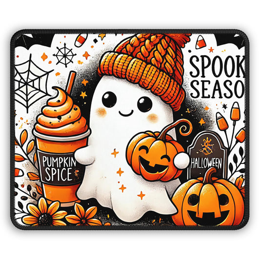 Pumpkin Spice Ghost Gaming Mouse Pad – 9x7 Neoprene Mouse Pad with Cute Ghost, Jack-O’-Lanterns, and Spooky Season Coffee Design