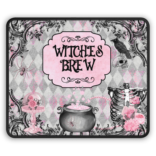 Witches Brew Halloween Gaming Mouse Pad – 9x7 Neoprene Mouse Pad with Gothic Pink Cauldron and Spooky Vintage Design