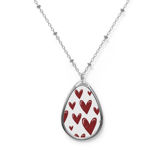 Scattered Hearts Teardrop Necklace – Romantic Red Heart Pendant with Silver Chain