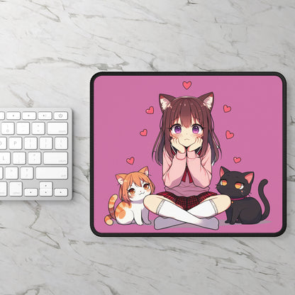 Cute Anime Cat Gaming Mouse Pad, Gamer Gift, Desk Decor, Cat Lover Accessory, Cute Mouse Pad for Home Office