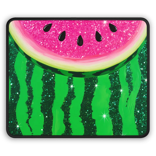Glittermelon Slice 9x7 Neoprene Desk Mat – Sparkly Watermelon Mouse Pad with Pink & Green Rind