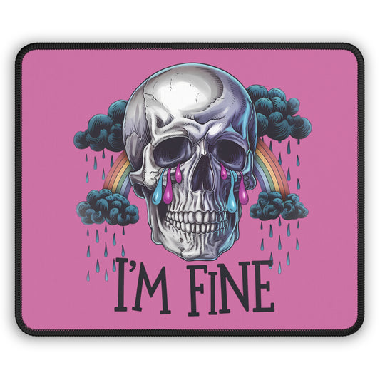 I’m Fine Skull 9x7 Neoprene Desk Mat – Gothic Rainbow Mouse Pad with Tears & Storm Clouds