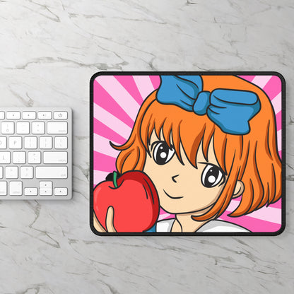Anime Girl with Apple Mouse Pad – 9x7 Neoprene Desk Mat with Cute Kawaii Cartoon Design