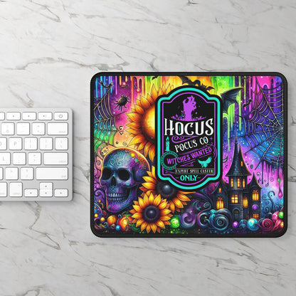 Hocus Pocus Halloween Gaming Mouse Pad – 9x7 Neoprene Mouse Pad with Neon Skulls, Sunflowers, and Gothic Spell Caster Design