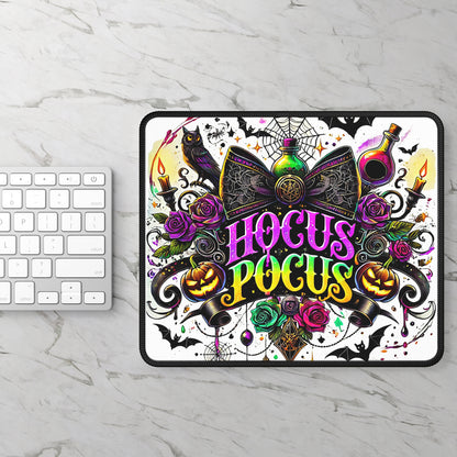 Hocus Pocus Gothic Bow Mouse Pad – 9x7 Neoprene Desk Mat with Pumpkins, Potions, and Mystical Owl Design
