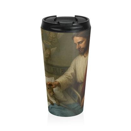 15oz Divine Comfort Stainless Steel Travel Mug – Sacred Hospital Scene with Leak-Proof Lid