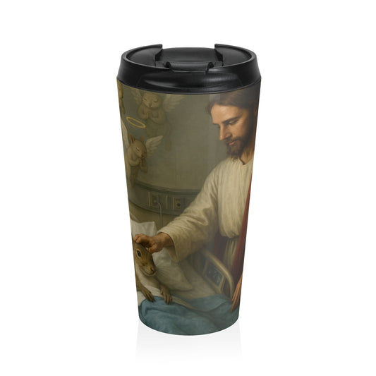 15oz Divine Comfort Stainless Steel Travel Mug – Sacred Hospital Scene with Leak-Proof Lid