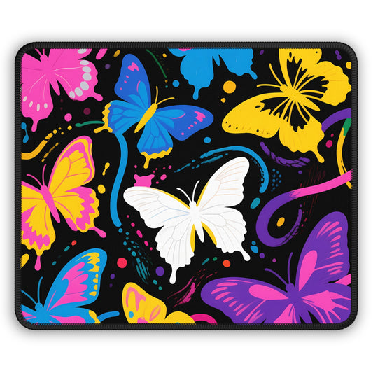 Butterfly Riot 9x7 Neoprene Desk Mat – Colorful Wing Mouse Pad with Abstract Black Background