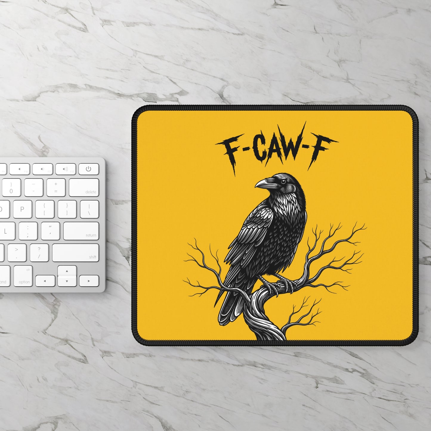 Gaming Mouse Pad with Raven Design, F-CAW-F Gaming Accessories, Unique Gifts for Gamers, Desk Decor, Gamer Essentials