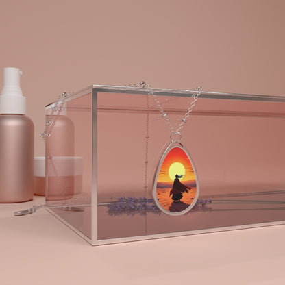 Sunset Cloak Teardrop Necklace – Artistic Beach Pendant with Silver Chain