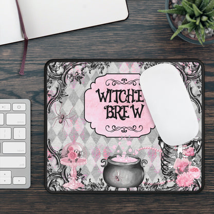 Witches Brew Halloween Gaming Mouse Pad – 9x7 Neoprene Mouse Pad with Gothic Pink Cauldron and Spooky Vintage Design
