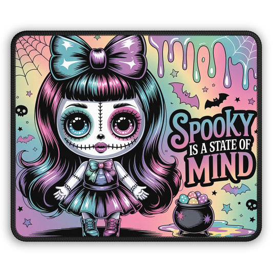 Spooky Doll Gaming Mouse Pad – 9x7 Neoprene Desk Mat with Gothic Pastel “Spooky Is a State of Mind” Design