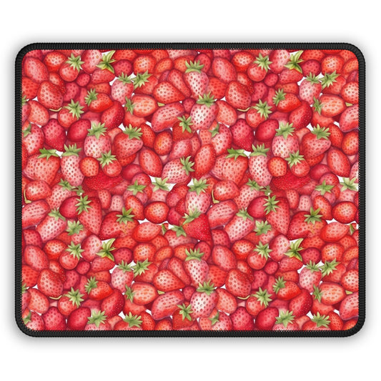 Berry Jam 9x7 Neoprene Desk Mat – Strawberry Mouse Pad with Leafy Red Pattern