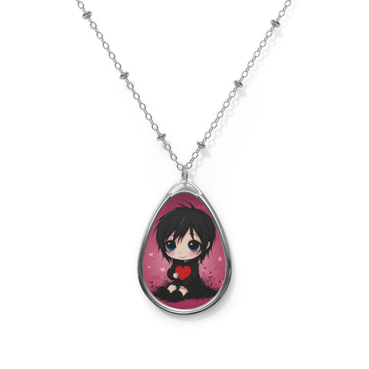 Heartcore Teardrop Necklace – Cartoon Emo Pendant with Silver Chain