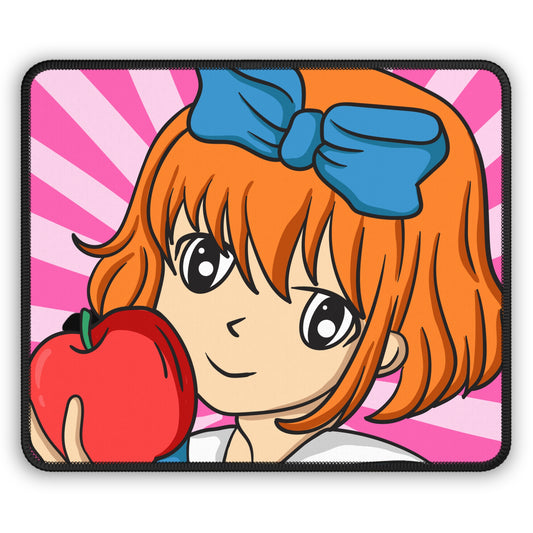 Anime Girl with Apple Mouse Pad – 9x7 Neoprene Desk Mat with Cute Kawaii Cartoon Design