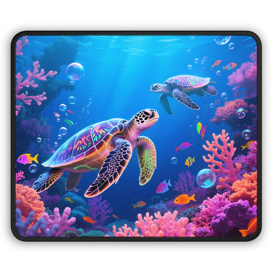 Turtle Drift 9x7 Neoprene Desk Mat – Vibrant Underwater Mouse Pad with Coral Reef & Sea Life