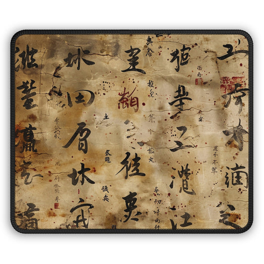 Ink & Echoes 9x7 Neoprene Desk Mat – Chinese Calligraphy Mouse Pad on Aged Parchment