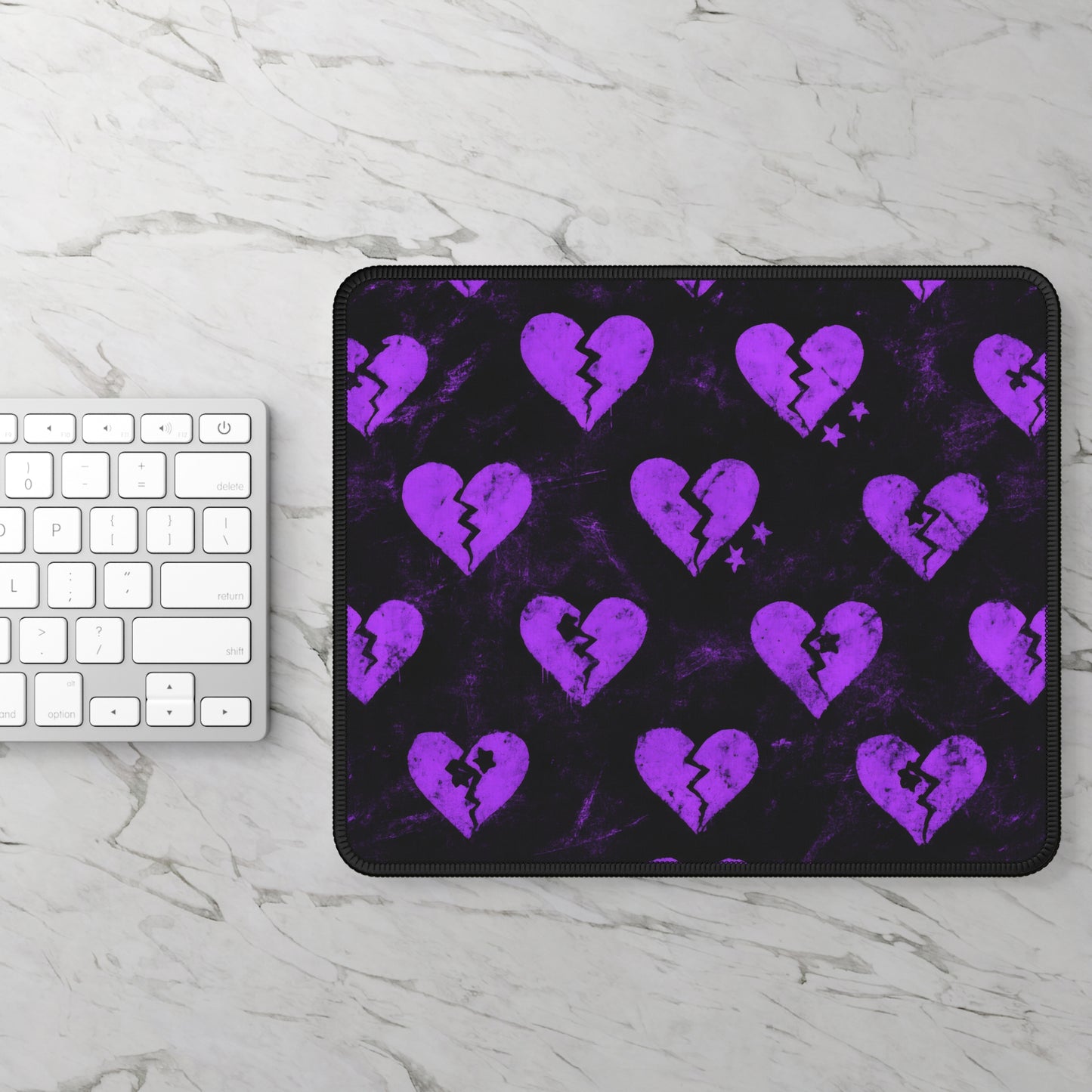 Broken Hearts & Stardust 9x7 Neoprene Desk Mat – Purple Grunge Mouse Pad
