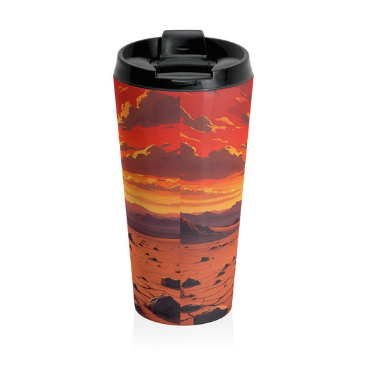 15oz Sunset Wanderer Stainless Steel Travel Mug – Cloaked Silhouette Design with Leak-Proof Lid