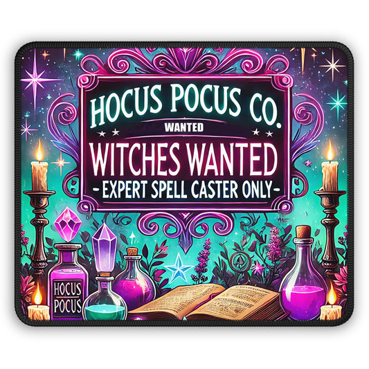 Hocus Pocus Co. Witches Wanted Mouse Pad – 9x7 Neoprene Desk Mat with Potion Bottles and Magical Sign Design