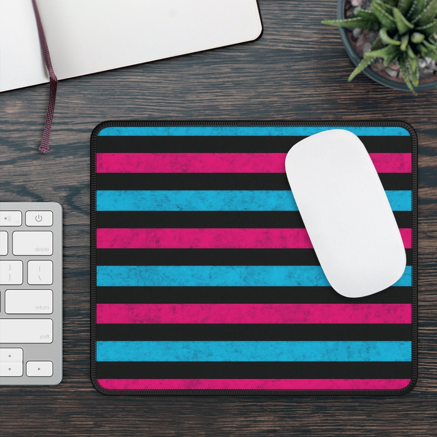 Neon Stripes 9x7 Neoprene Desk Mat – Retro Grunge Mouse Pad