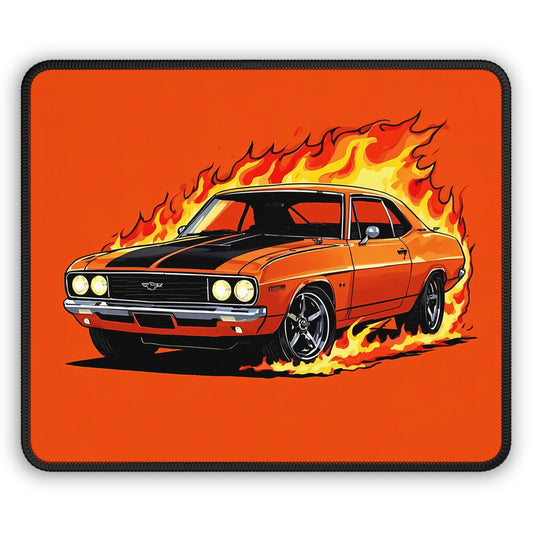 Flame Rider 9x7 Neoprene Desk Mat – Classic Muscle Car Mouse Pad with Hot Rod Energy