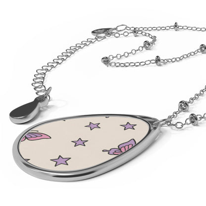 Celestial Wings Teardrop Necklace – Purple Star & Butterfly Pendant with Silver Chain