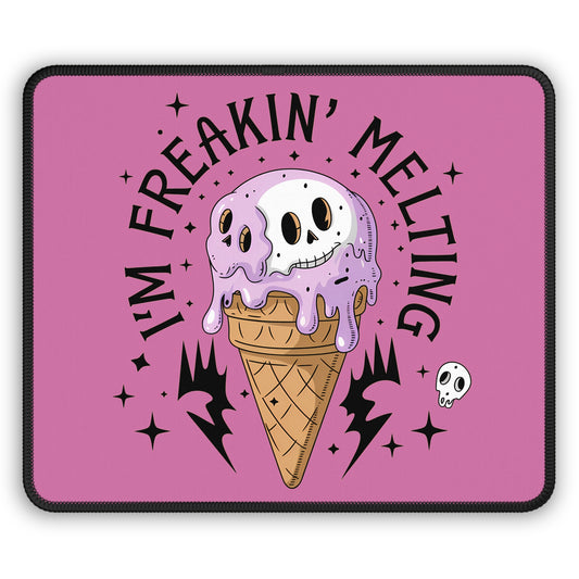 I’m Freakin’ Melting 9x7 Neoprene Desk Mat – Gothic Ice Cream Mouse Pad with Skull Scoop & Pink Background