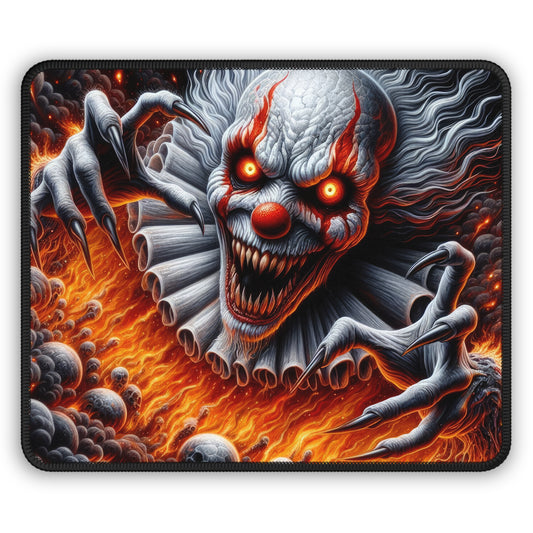 Evil Clown Horror Mouse Pad – 9x7 Neoprene Desk Mat with Creepy Circus and Fiery Nightmare Design