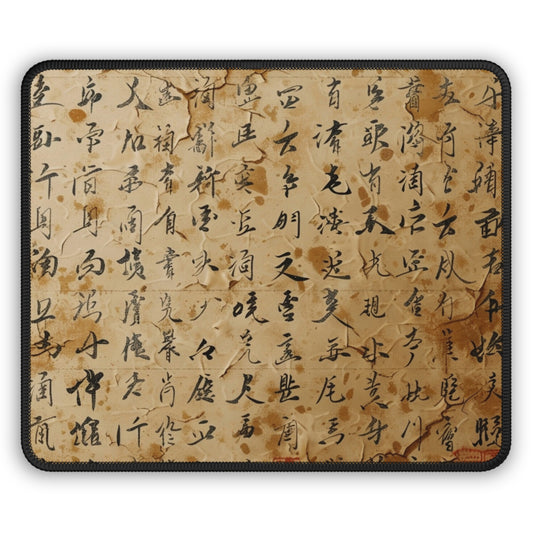 Ink & Echoes 9x7 Neoprene Desk Mat – Chinese Calligraphy Mouse Pad on Aged Parchment