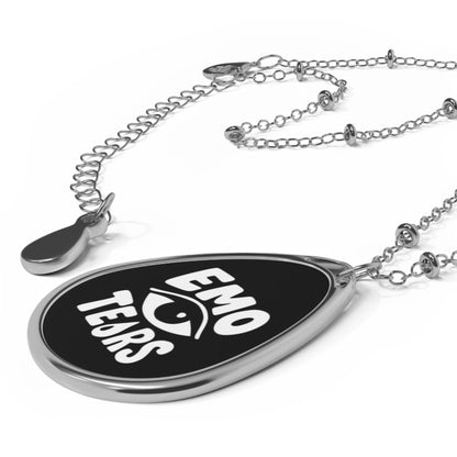 Emo Tears Teardrop Necklace – Black Pendant with Stylized Eye & Silver Chain